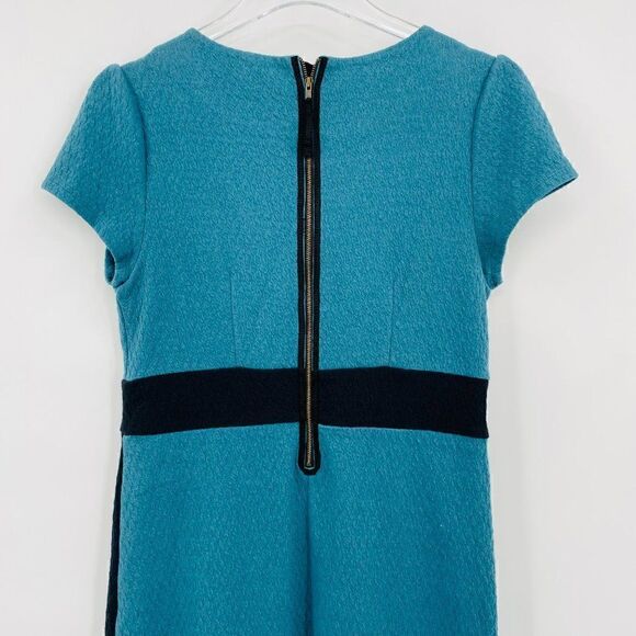 Maeve Anthropologie Size Medium Teal & Black Splitshade Tulip Hem Vneck Dress - Picture 8 of 10